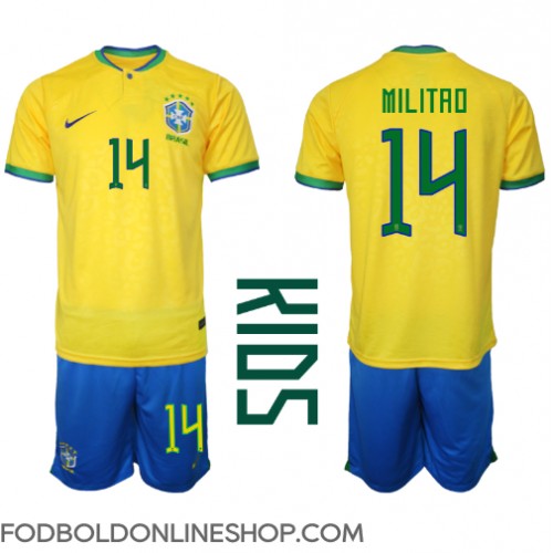Brasilien Eder Militao #14 Hjemme Trøje Børn VM 2022 Kortærmet (+ Korte bukser)